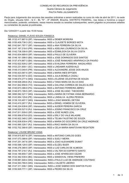 CONSELHO DE RECURSOS DA PREVIDÃNCIA PAUTA PARA ...