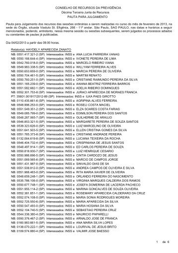Pautas de julgamento nÂº 021 a 025 - 04 e 05/02/2013