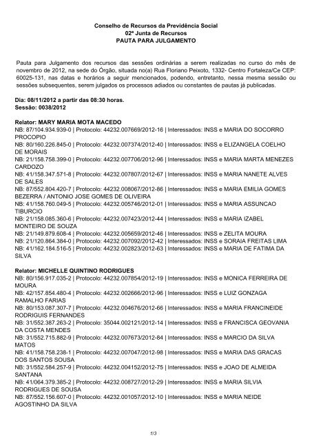 Pauta de julgamento nÂº 038 e 039 da 2Âª junta de recursos