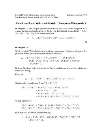 Kombinatorik und Wahrscheinlichkeit, LÃ¶sungen zu Â¨Ubungsserie 3