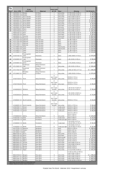 Prijslijst Vase The World - Aalsmeer 2012- Hoogendoorn verkoop