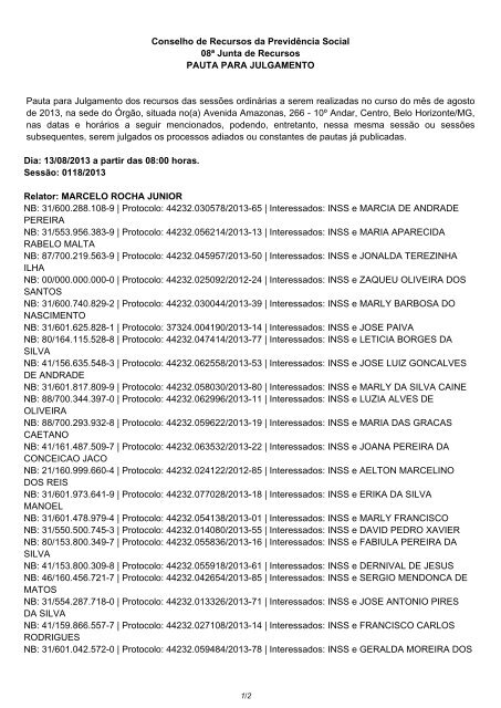 Pauta de julgamento nÂº 118 e 119 E-Recursos - MinistÃ©rio da ...