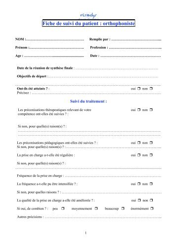 Fiche de suivi du patient : orthophoniste - Resodys