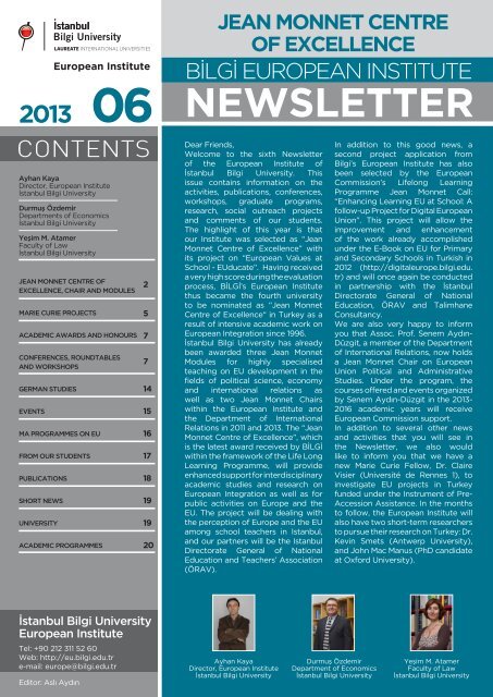 NEWSLETTER - İstanbul Bilgi Üniversitesi | AB Enstitüsü