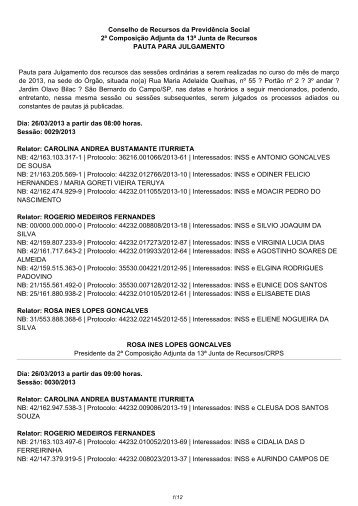 Pauta de julgamento nÂº 029 a 049 E-Recurso - 26 a 28/03/2013