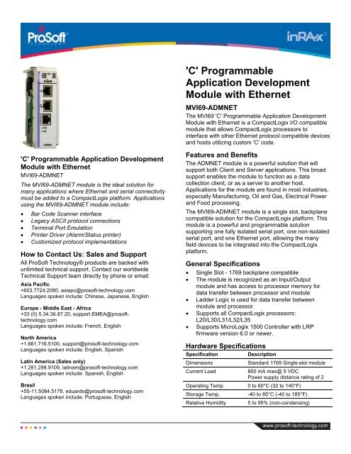 MVI69-ADMNET Datasheet - ProSoft Technology
