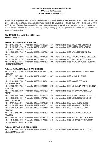 Pauta de julgamento nÂº 034 a 047 E-Recurso - MinistÃ©rio da ...
