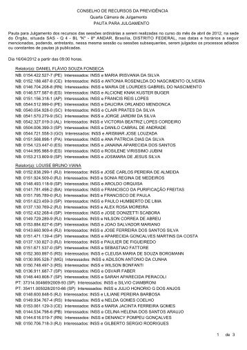 Pauta da 4Âª CAJ dos dias 16 a 18/04/2012