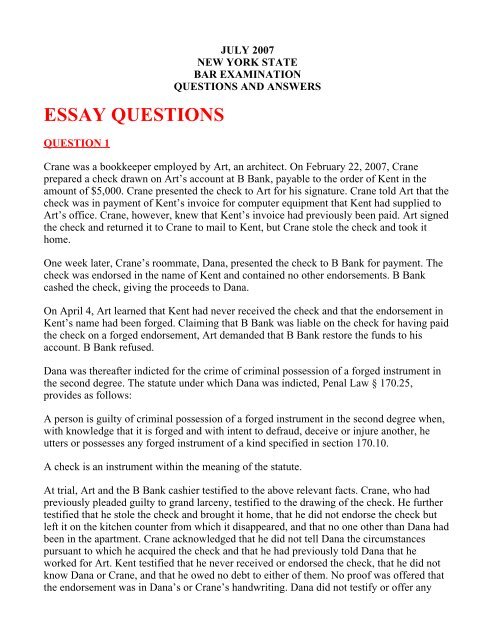 ESSAY QUESTIONS - New York State Board of Law Examiners