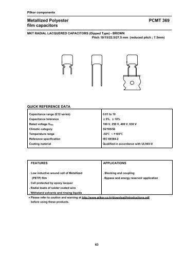 Metallized Polyester PCMT 369 film capacitors