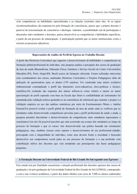 I. Simpósios Auto-Organizados - Faculdade de Psicologia e de ...