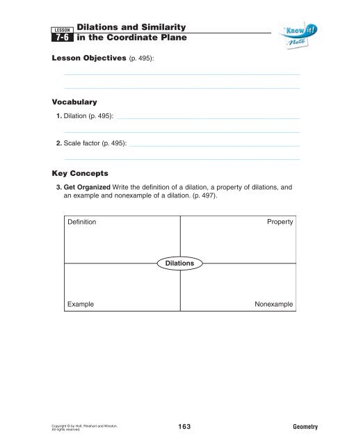 Dilations and Similarity in the Coordinate Plane 7-6