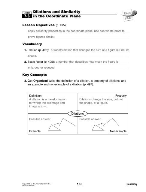 Dilations and Similarity in the Coordinate Plane 7-6