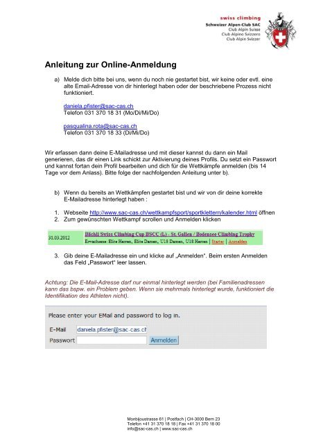 Anleitung zur Online-Anmeldung - SAC