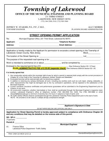 Street Opening Permit - Township of Lakewood