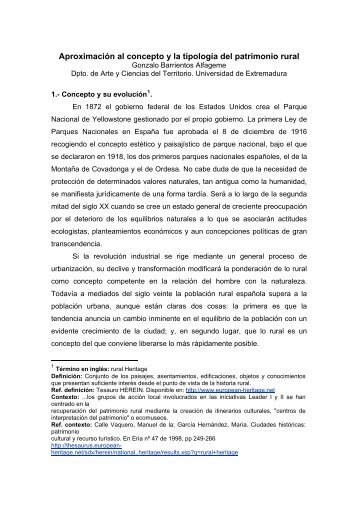 AproximaciÃ³n al concepto y la tipologÃ­a del patrimonio rural