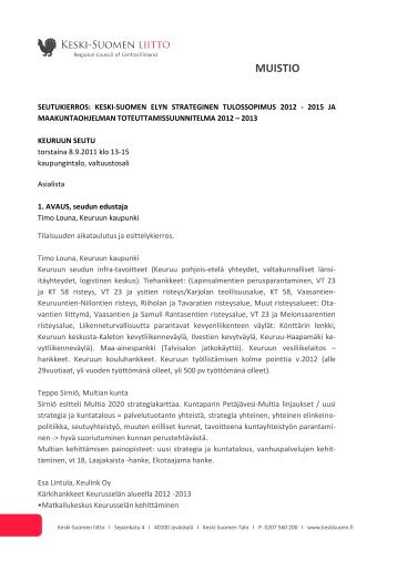 Keskustelumuistio, Keuruu/PB - Keski-Suomen liitto