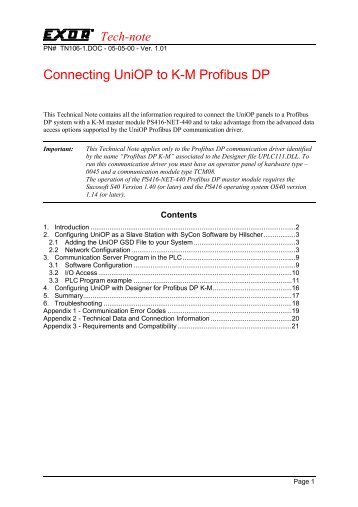 Connecting UniOP to K-M Profibus DP