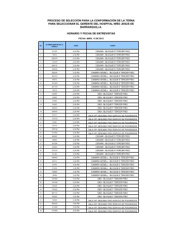 Cronograma de entrevistas y horarios de entrevistas