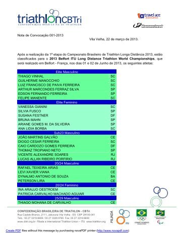 ConvocaÃƒÂ§ÃƒÂ£o para o Campeonato Mundial de Longa DistÃƒÂ¢ncia - CBTri