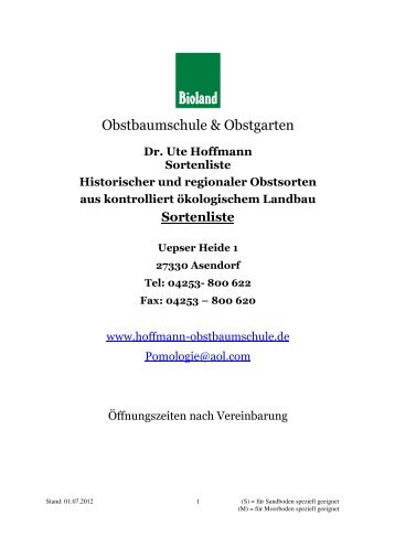 Sortenliste - Bioland Baumschule und Obstgarten Dr. Ute Hoffmann