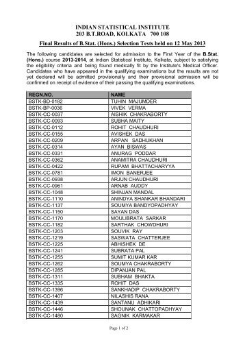B.Stat. - Indian Statistical Institute