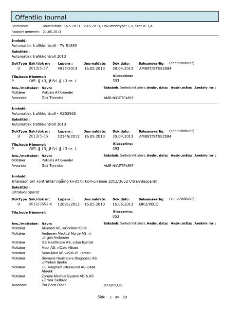 Offentleg journal 05 16-20 2013.pdf - Helse FÃ¸rde