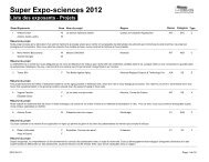 Super Expo-sciences 2012 Liste des exposants - Projets