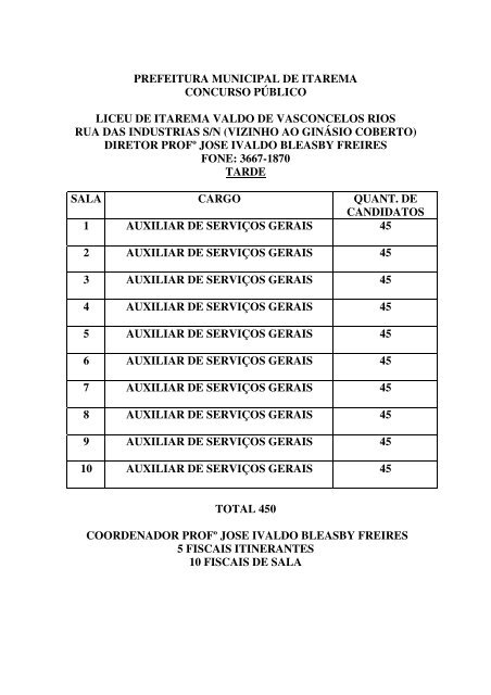 PREFEITURA MUNICIPAL DE ITAREMA CONCURSO ... - Serap