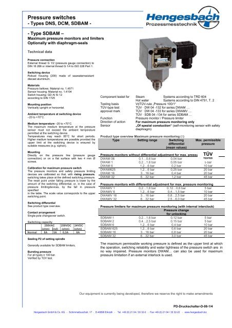 Pressure switches - Hengesbach GmbH & Co. KG