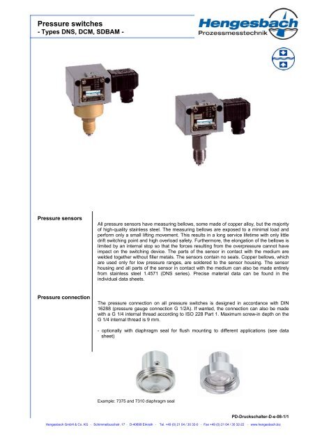 Pressure switches - Hengesbach GmbH & Co. KG
