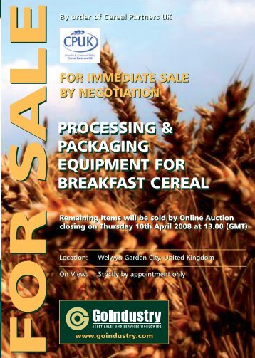 processing & packaging equipment for breakfast cereal processing