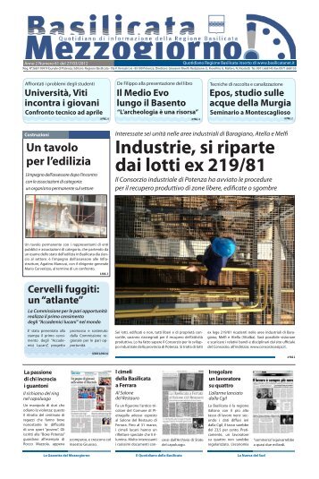 Industrie, si riparte dai lotti ex 219/81 - Regione Basilicata