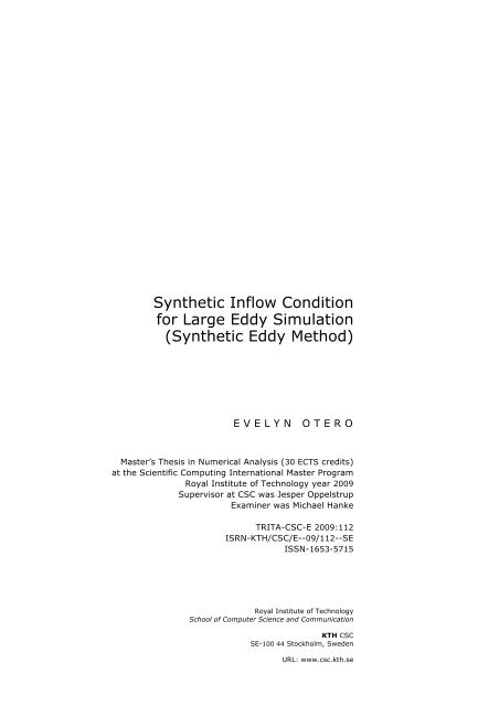 Synthetic Inflow Condition for Large Eddy Simulation (Synthetic - KTH