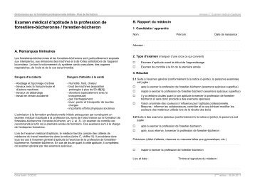 Examen médical d'aptitude à la profession de forestière-bûcheronne ...