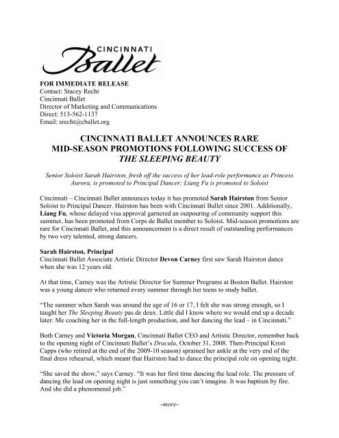 cincinnati ballet announces rare mid-season promotions following ...