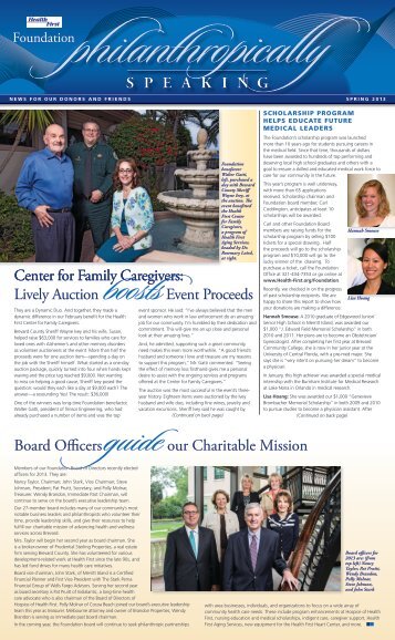 Philanthropically Speaking - Spring 2013 Newsletter - Health First