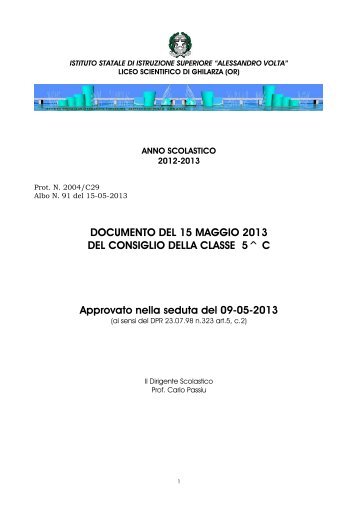 Documento 15 maggio classe V C Liceo Scientifico