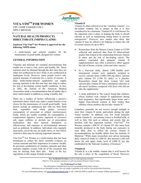 Vita Vim For Women Monograph Pdf Jamieson