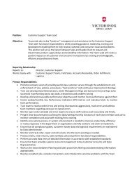 Position: Customer Support Team Lead Objective: To ... - Victorinox