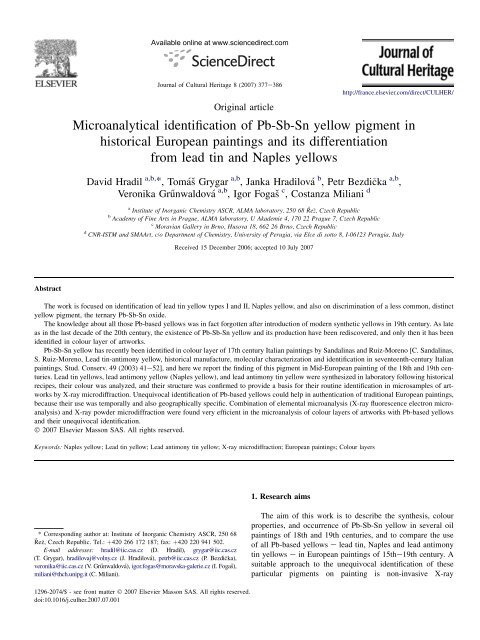 Microanalytical identification of Pb-Sb-Sn yellow pigment in ...