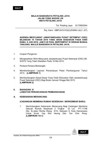 1/9 SULIT SULIT MAJLIS BANDARAYA PETALING JAYA JALAN ...