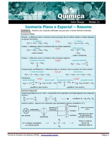 Isomeria Plana e Espacial â Resumo - Portal de Estudos em QuÃ­mica