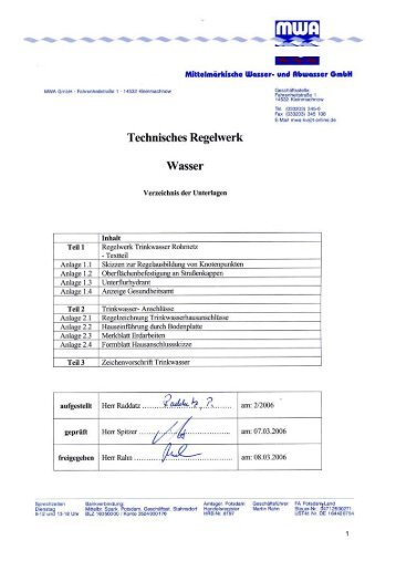 Technisches Regelwerk (Trinkwasser) - MWA