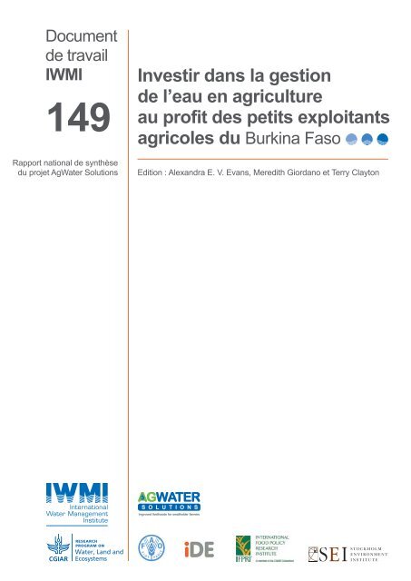 Investir dans la gestion de l'eau en agriculture au profit ... - IMAWESA