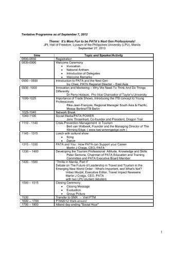 Tentative Programme as of September 7, 2012 Theme: It's More Fun ...