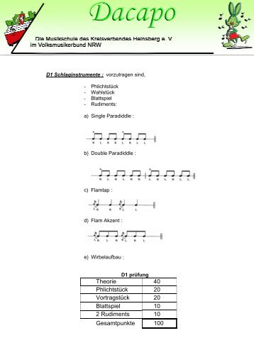 PrÃ¼fungsordnung D1 Schlagzeug & Snare Drum 2011