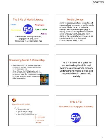 The 5 A's of Media Literacy Media Literacy Connecting Media ...