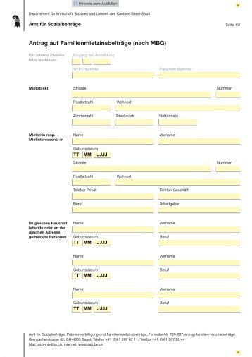 Antrag auf Familienmietzinsbeiträge - Amt für Sozialbeiträge