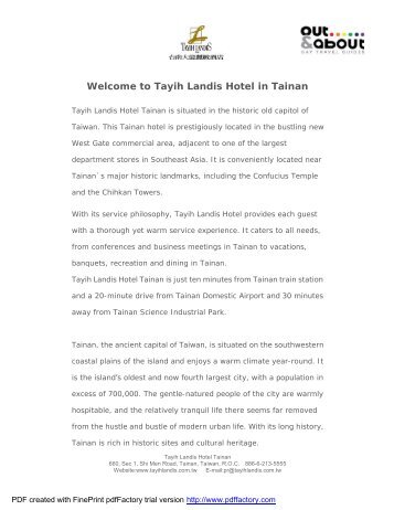 Welcome to Tayih Landis Hotel in Tainan - World Rainbow Hotels